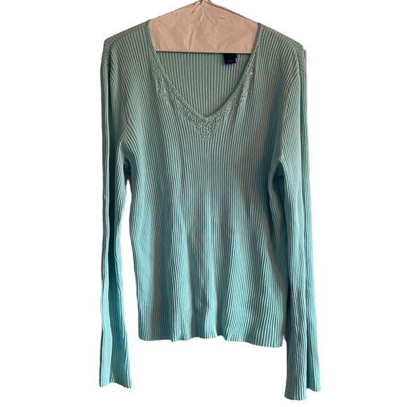 J.H. Collectibles Light Blue Embellished Blouse Stretchy Size XL - Picture 1 of 7